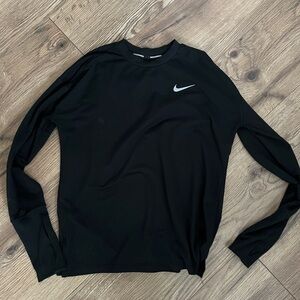 Nike Dri-Fit Running Black Long Sleeve Top with White Logo